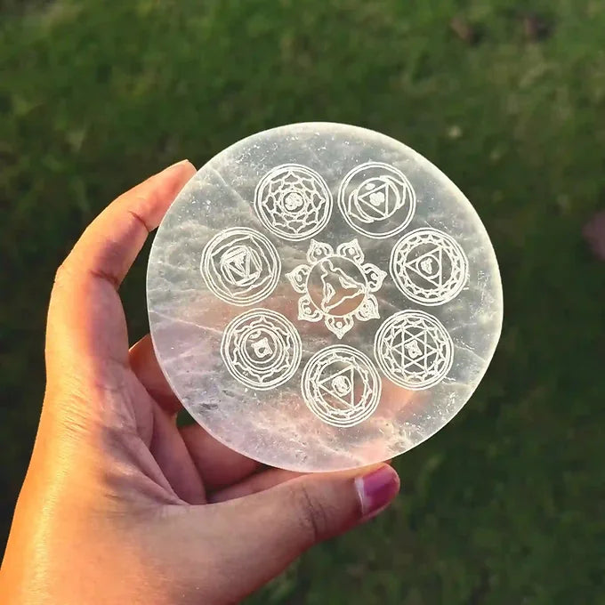 4 inch Seven Chakra Selenite Disc from Morocco