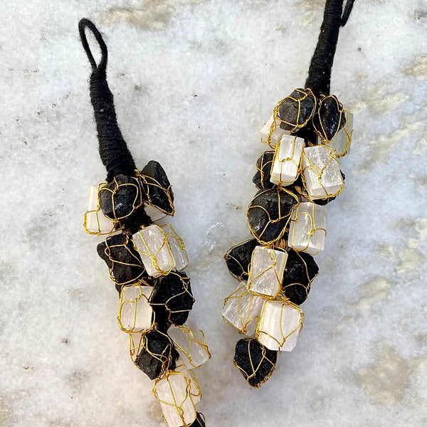 Raw Selenite and Black tourmaline bunch for protection - 1