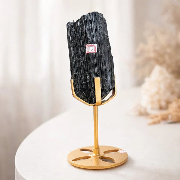 Protection from Black Magic and Evil Eye Black Tourmaline on a gold stand