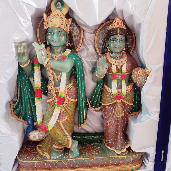 Radha krishna idol in Green aventurine