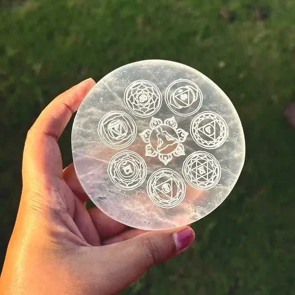 4 inch Seven Chakra Selenite Disc from Morocco